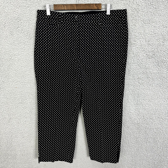 Talbots Perfect‎ Skimmer Pants Womens 12 Black Polka Dot Stretch Preppy Twee - Picture 1 of 7